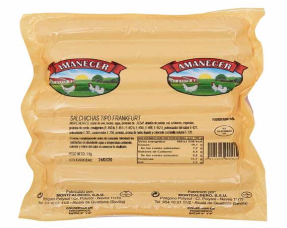 salchicha frankfurt 1 kg.(solo por caja)