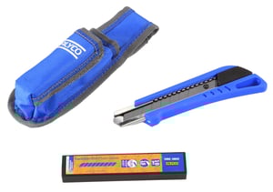 juego cutter  y 10 cuchillas fragmentables 18 mm sk2h en bolsa nylon alyco