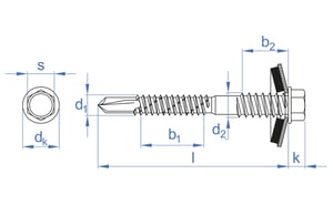 5,5 / 6,3 x 82 p16 ps 3 + arvul [cp] tornillo autotaladrante de cabeza hexagonal para panel sándwich. punta broca estándar #3 con arandela vulcanizada de acero-epdm. zincado
