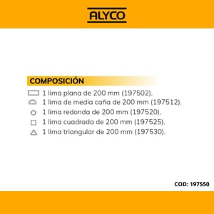 juego de 5 limas de 200 mm en b/nylon