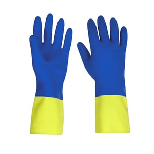 guantes bicolor reforzado, látex menage amarillo-azul
