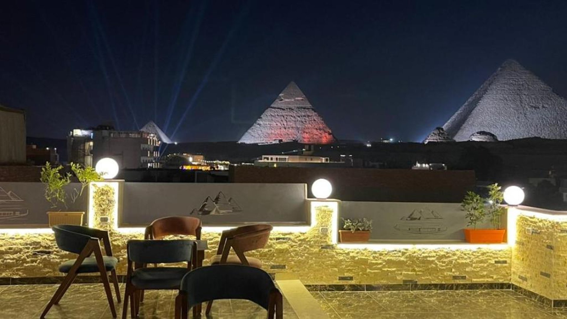 Pyramids view solar boat in in Cairo, Egypt