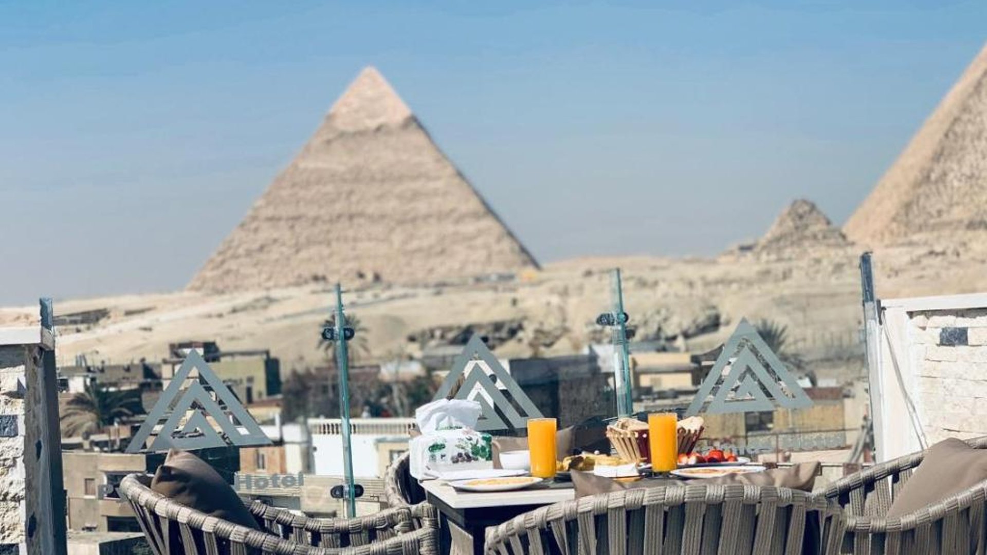 Continental pyramids view& Roof top in in Cairo, Egypt