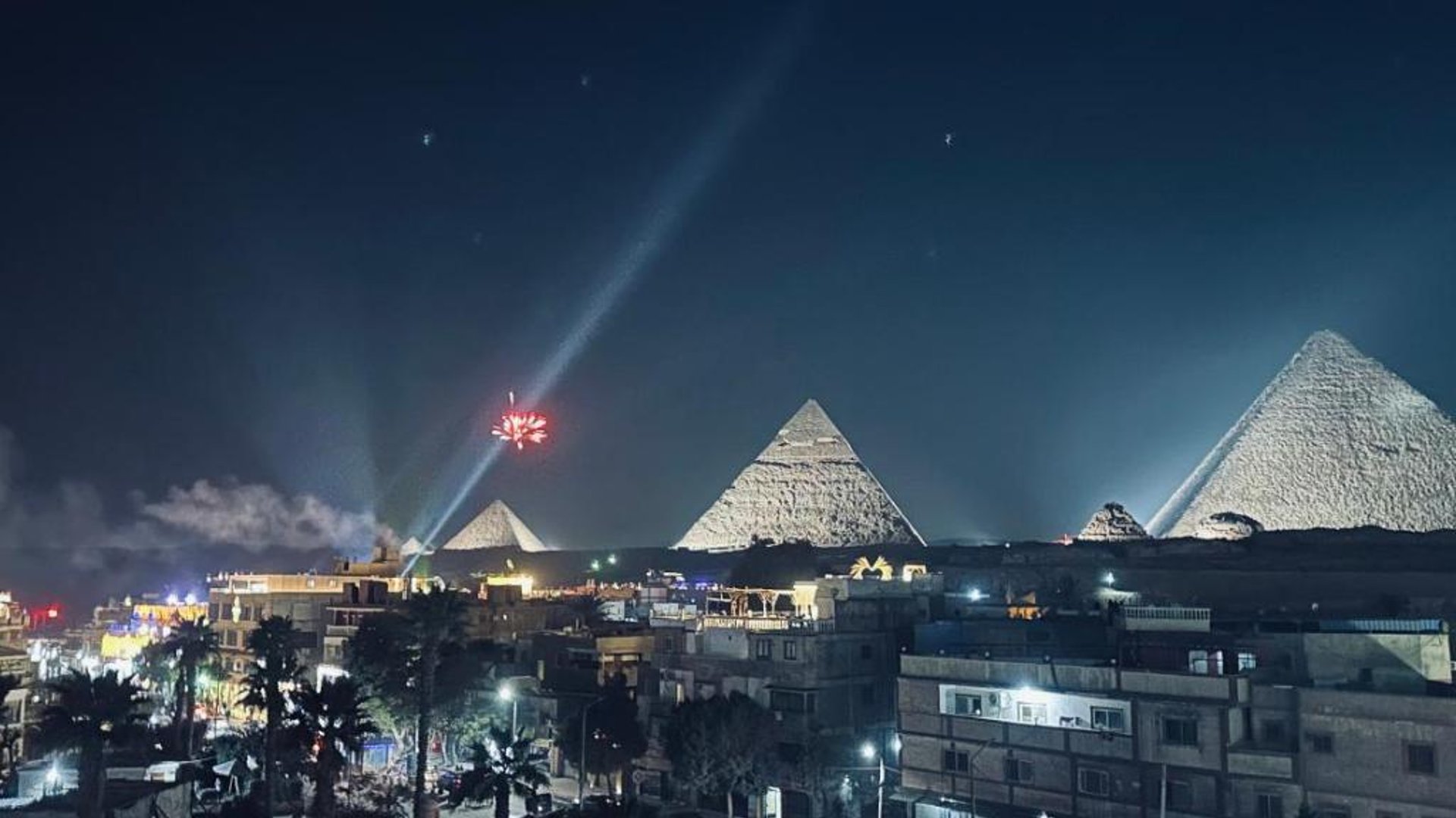Midnight Pyramids View in in Cairo, Egypt