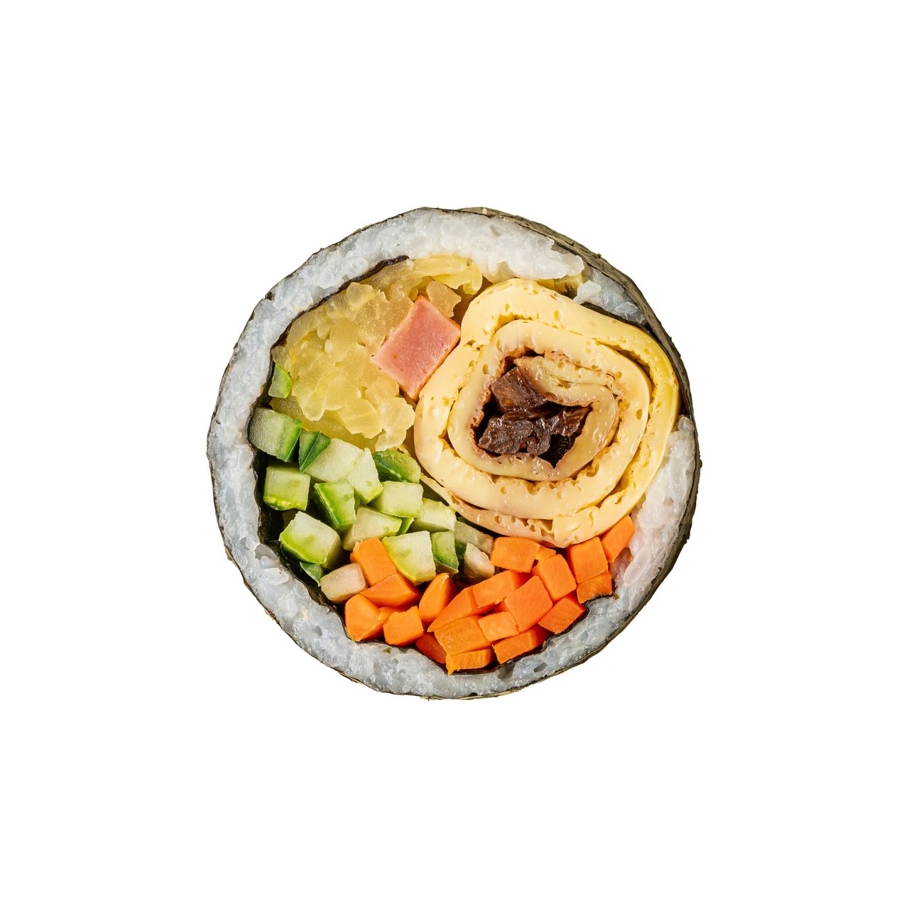 반반한김밥 누끼촬영 - 불고기 김밥 단면 (흰 배경)