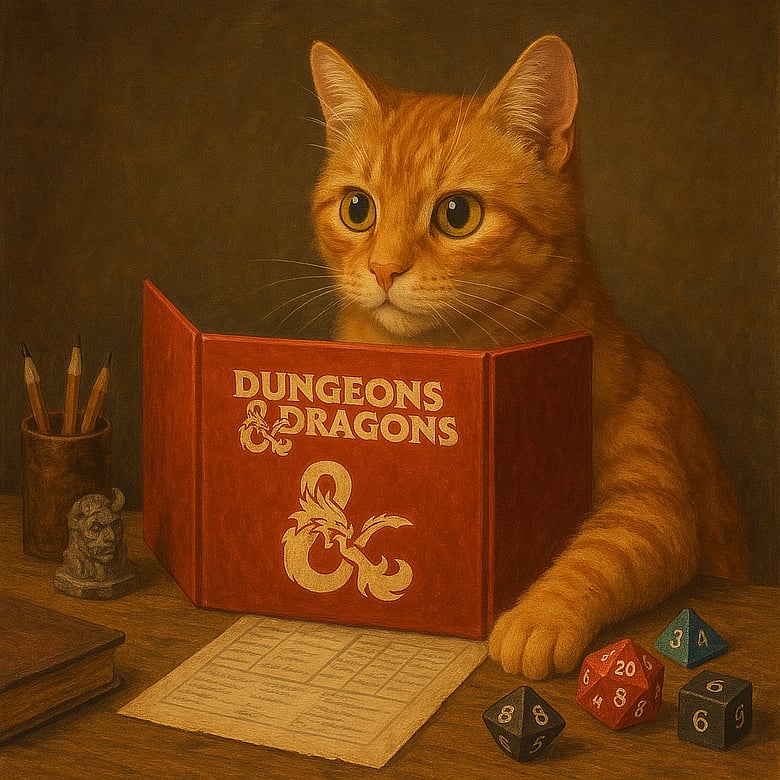 a cat playing dungeons and dragons