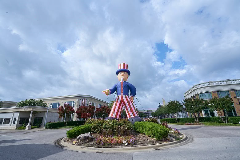 Uncle Sam Strides Atop the Mall