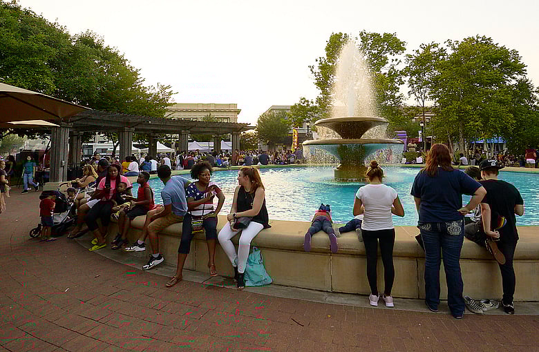 Crowd Around The Fountain