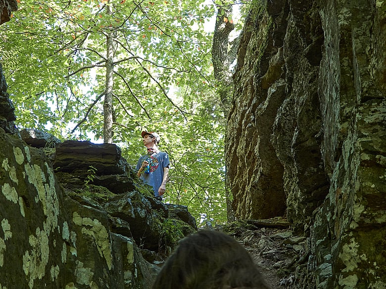 climbing a hill at Devil