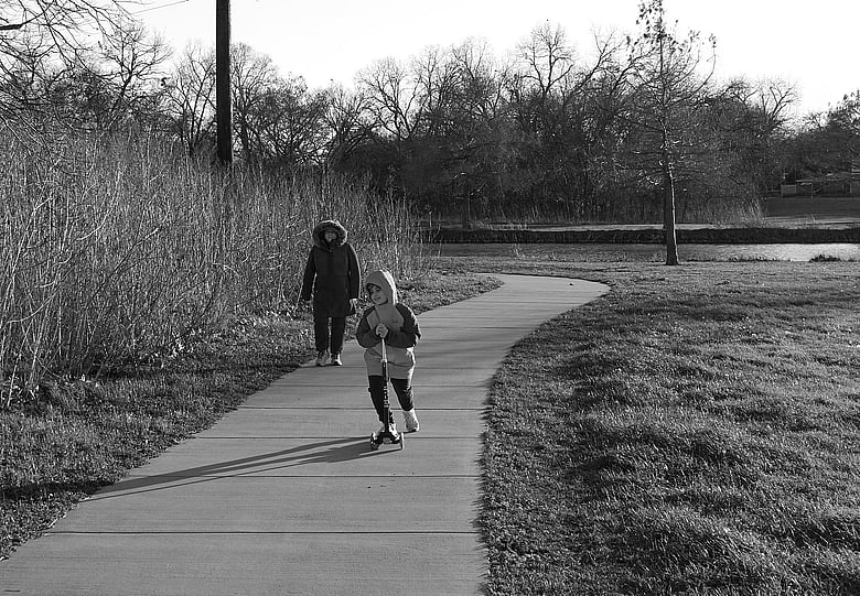 Scooting down the sidewalk