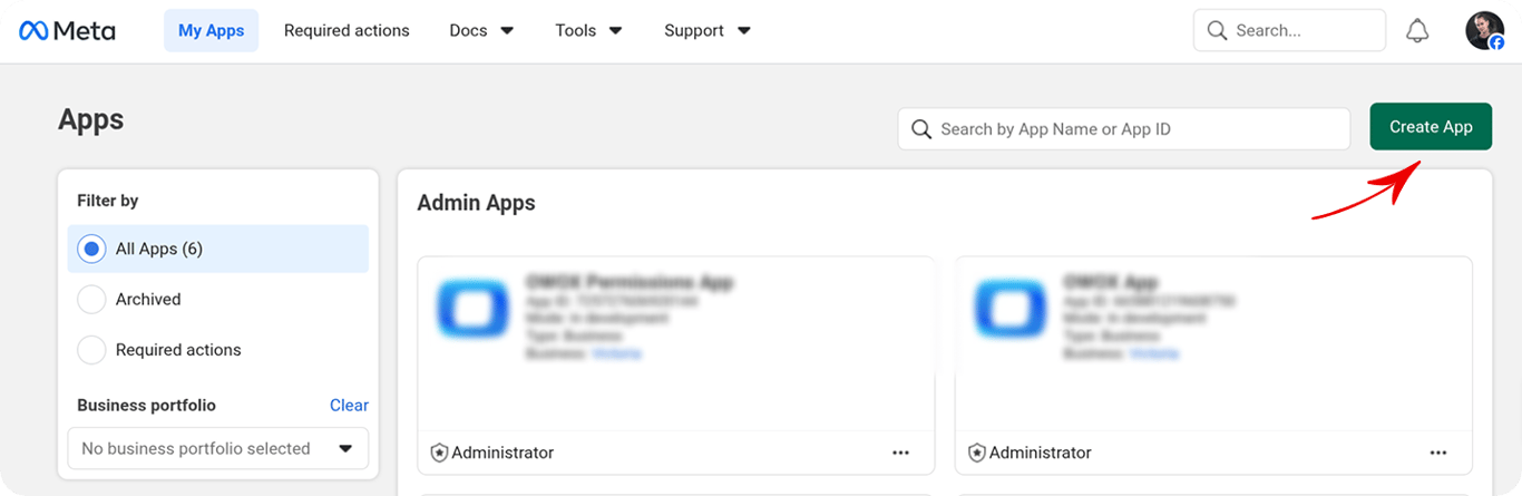 Create App form with the App Name field filled in