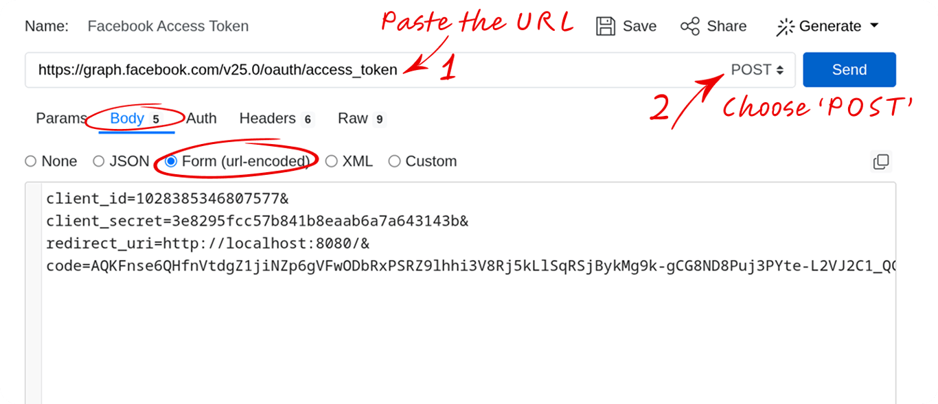 API client POST request to the Facebook oauth/access_token endpoint