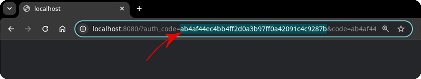 Browser address bar showing the auth_code parameter after TikTok redirects