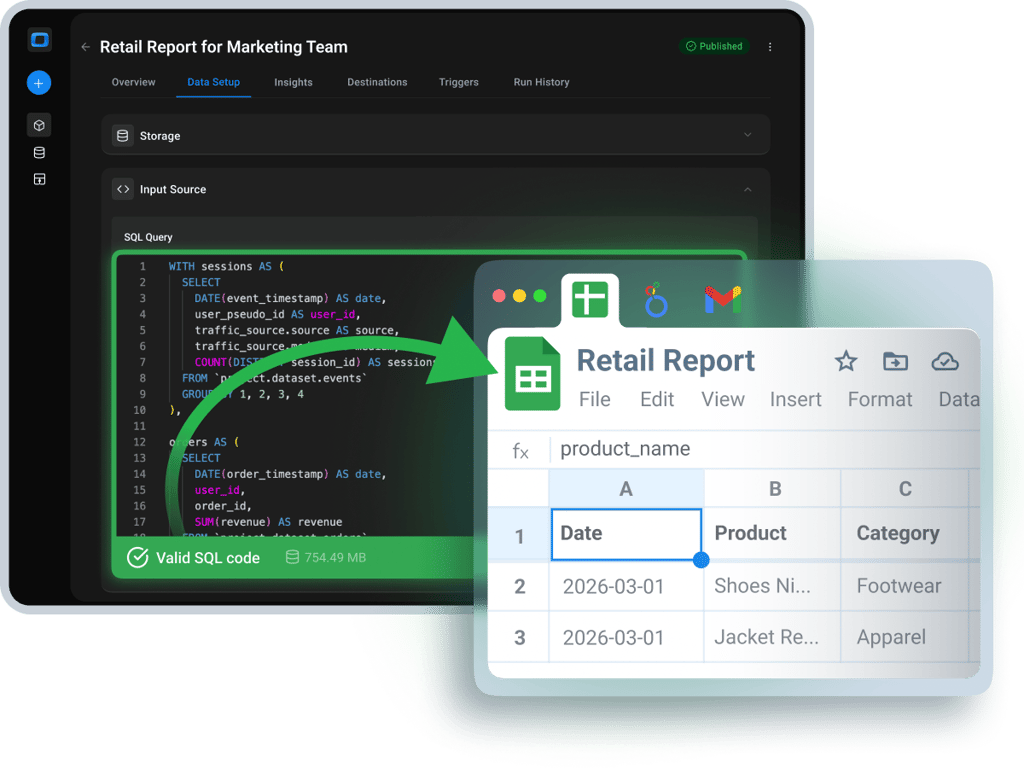 Send data to Google Sheets in seconds