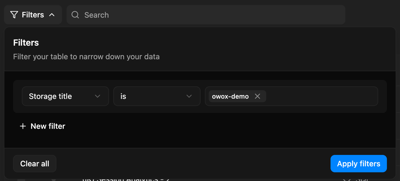 Filter by Storage Title