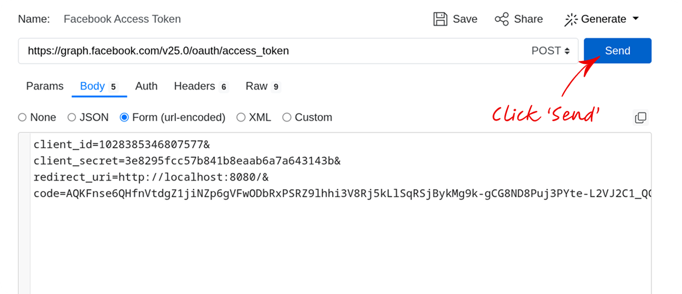 API client request with all body parameters filled in before sending