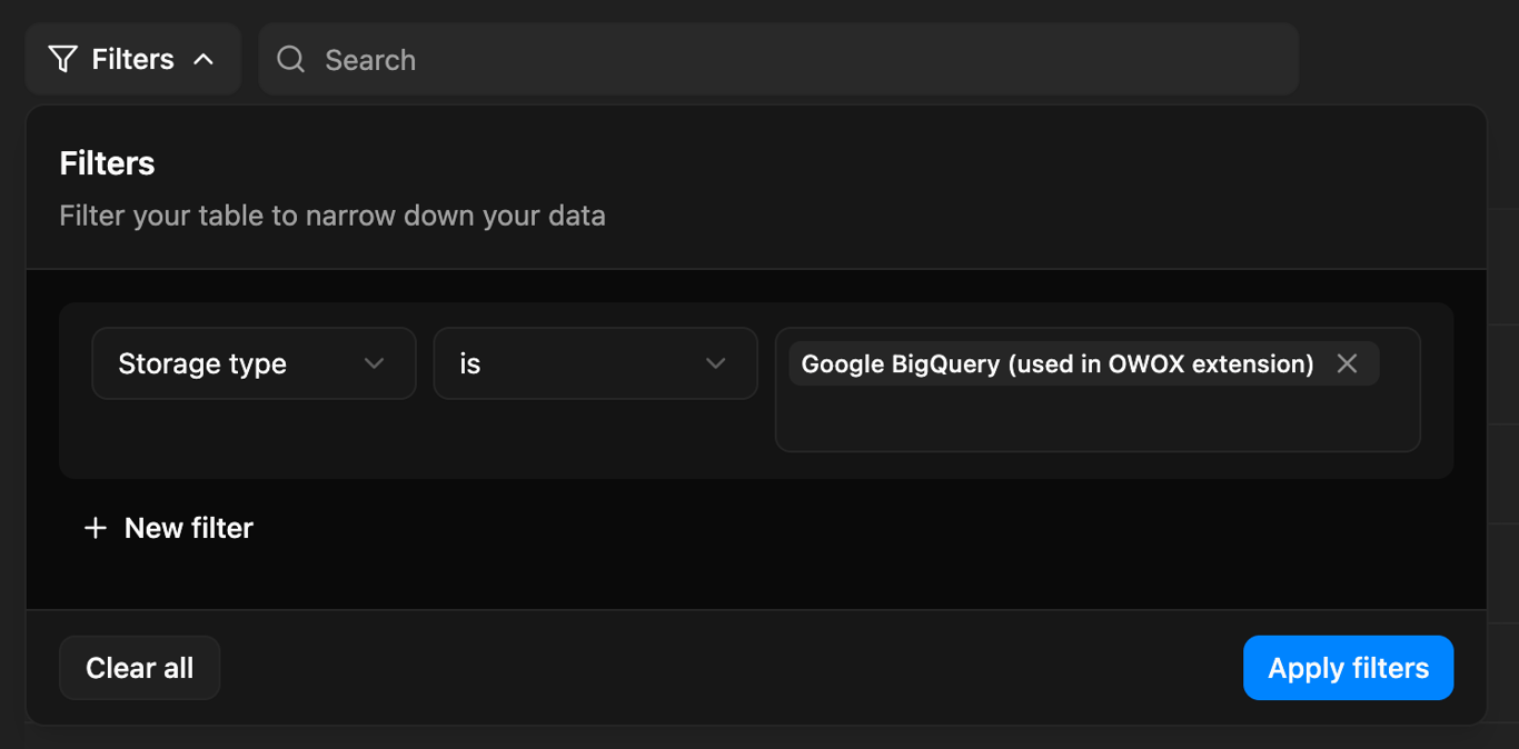 Filter by Storage Type