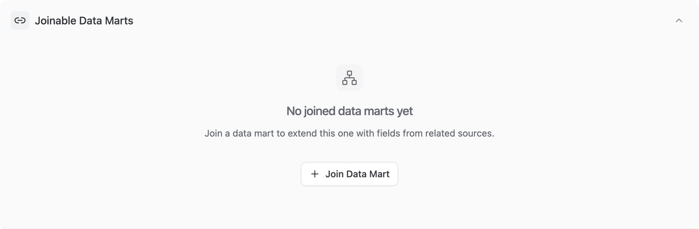 Empty Joinable Data Marts block on the Data Setup tab with the Join Data Mart call to action