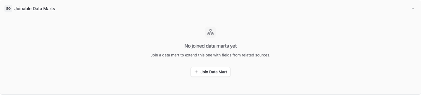 Empty Joinable Data Marts block on the Data Setup tab with the Join Data Mart call to action