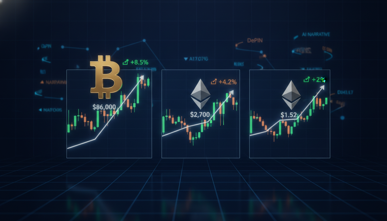 Trending Crypto Coins Today: Pieverse Pops, Bitcoin Flirts With $86K, and Altcoins Wake Up