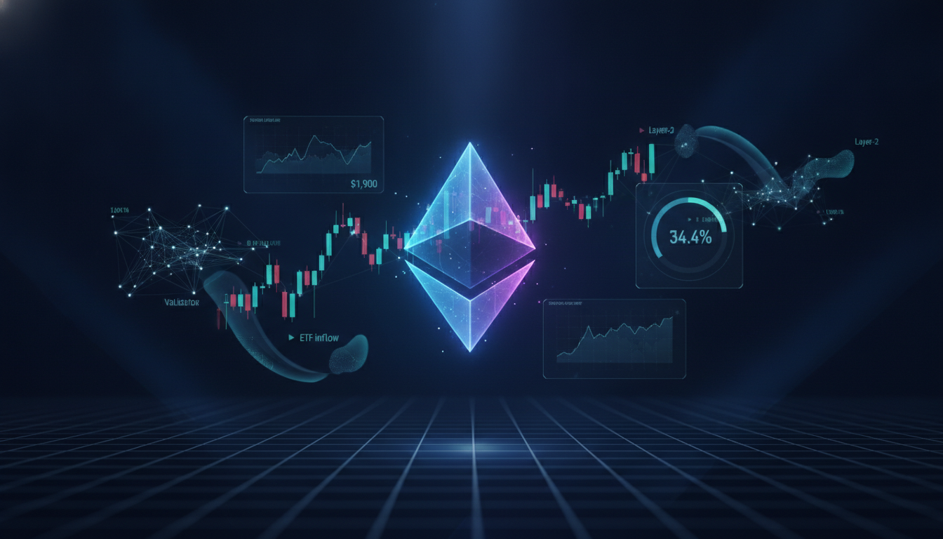 Ethereum Latest News: ETH Holds $1,900 as Staking Hits 34.4% and BlackRock Doubles Down