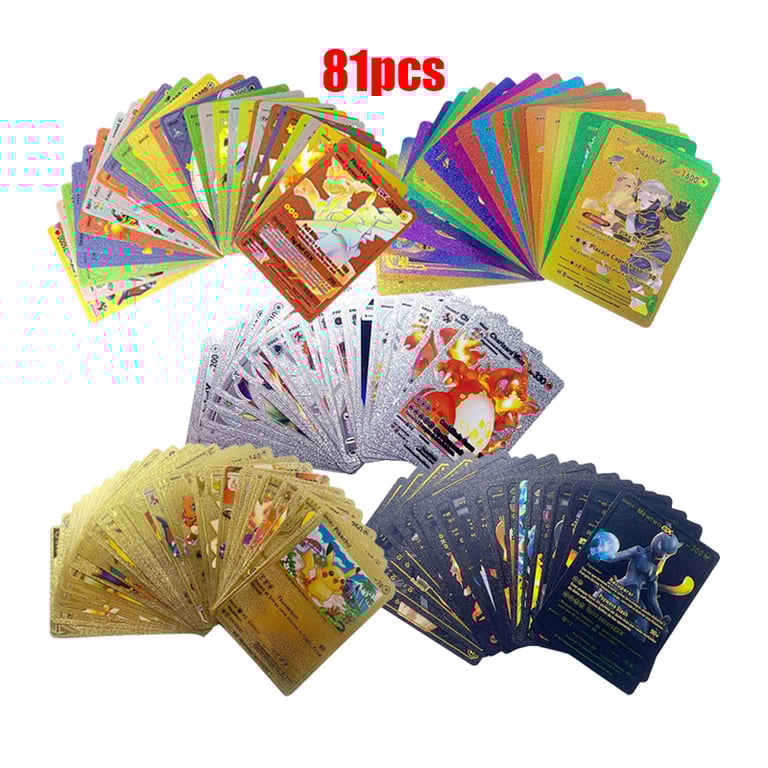 Pokemon Rainbow Cards Collection with Gold, Silver, Vmax, and GX Cards in English, Spanish, French - Interactive Battle Trainer Set for Kids - Perfect Christmas Gift with High-Quality Printing for Pokemon Fans