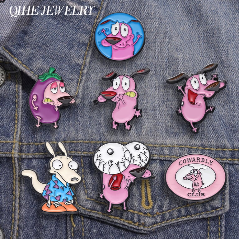 Courage Cowardly Dog Enamel Brooch - Adorable Pink Animal Design Lapel Badge for Kids and Adults - Durable Metal Pin with Vibrant Colors - Perfect Gift Idea for Cartoon Fans - Unique and Eye-Catching Jewelry Accessory