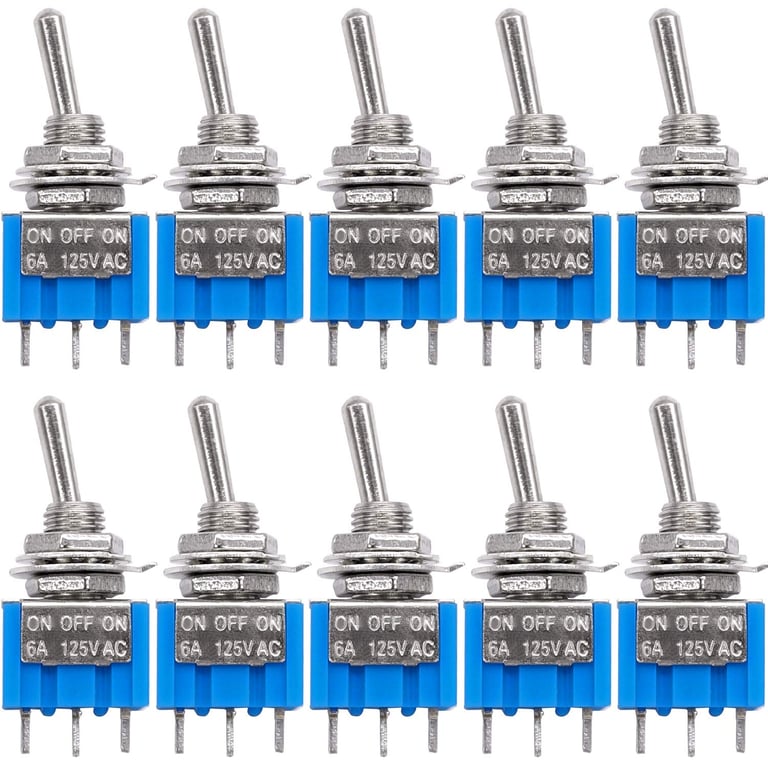 10Pcs DIY Toggle Switch 3Pin 3 Position Latching MTS-103, ON-OFF-ON AC 125V/6A 250V/3A Power Button Switch for Cars and DIY Projects - Durable Materials, Easy to Use, Versatile Applications, Compact Design, Reliable Performance