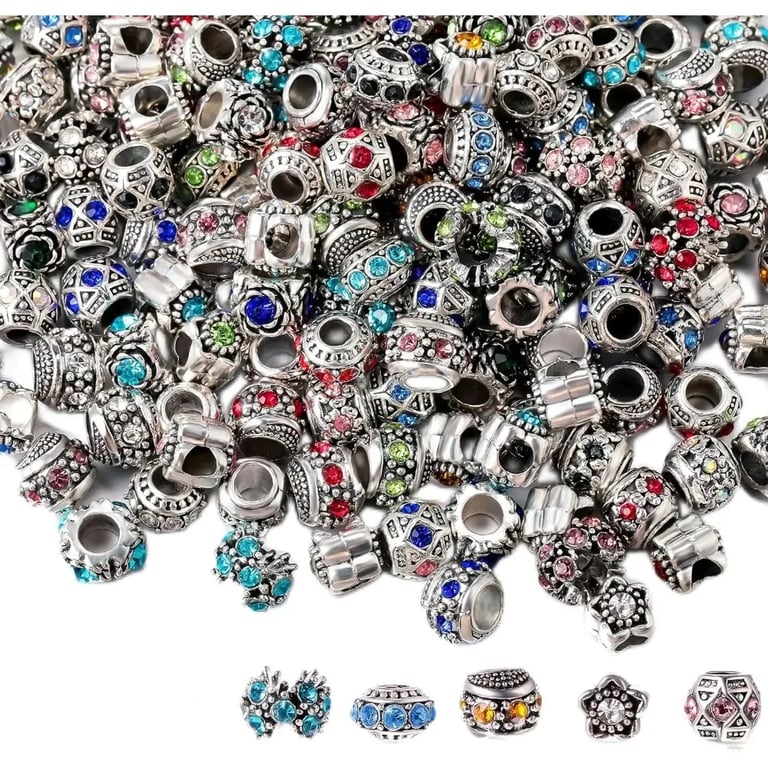 Assorted Crystal Boho Charm Beads Set - 10/20 European Rhinestone Alloy Beads for Jewelry Making with Intricate Rhinestone Embellishments - Sparkling DIY Bracelets, Necklaces, Earrings - Durable and Versatile Metal Alloy Material for Long-Lasting Creations