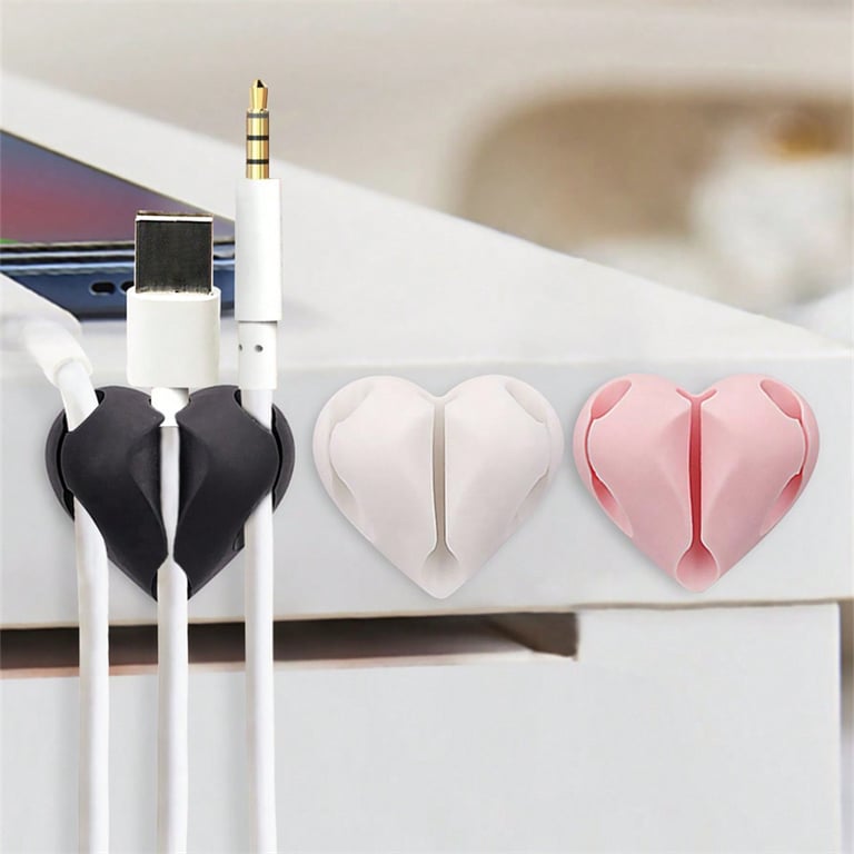 Heart-Shaped Mini Cable Winders - USB Charging Cable Organizer Clips for Home, Office, Car - Durable Silicone Cable Holder with Snap-In Design - Tangle-Free Cable Management Solution - Multipurpose Desk Tidy Organizer - Protects Cables from Damage and Wear