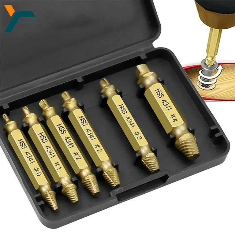 High-Speed Steel Damaged Screw Extractor Set - Easy to Use and Efficient Removal Tool for Stripped or Broken Screws - Versatile Applications in Woodworking, Construction, and Maintenance - Durable and Portable Case for Demolition and Power Tool Needs