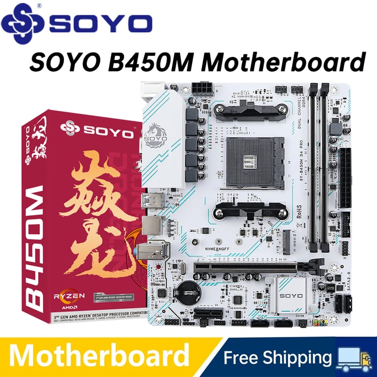 AMD Classic B450M Motherboard with Dual-Channel DDR4 Memory Support, PCI-E 3.0 and NVMe SSD Compatibility - Ryzen 5600 5600G CPU Compatible for Robust Performance and Overclocking Capabilities