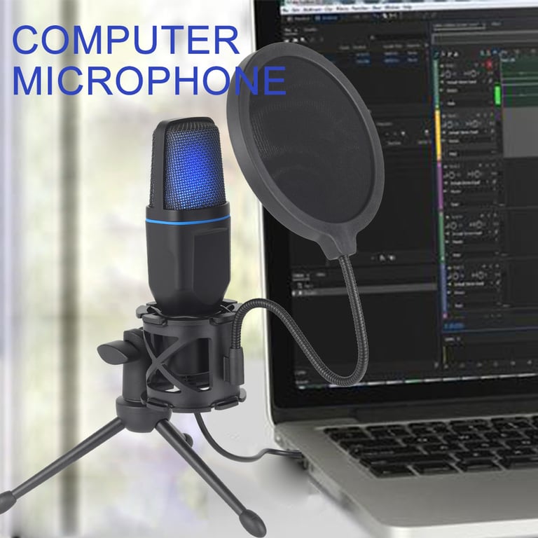 Professional USB Condenser Microphone with RGB Lighting for Podcasting, Streaming, and Studio Recording - Plug and Play Adjustable Mic with Cardioid Pickup Pattern and Durable Construction for Gaming Consoles, Laptops, and PCs