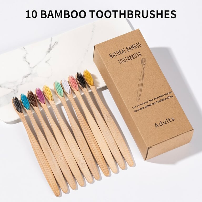 Luxurious Bamboo Toothbrush Set with Cowhide Wrapping and 10 Tablets for Eco-Friendly Oral Care - Sustainable, Durable, and Stylish Gift Idea for Good Oral Health and Hygiene