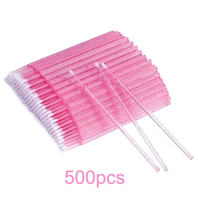 LAUKISS Crystal Micro Applicator Brushes - Precision Eyelash Extension and Makeup Brush Set for Professional Results, 100% Cotton Swabs and Microbrushes, Fine Tip for Intricate Work, Pink Color, Versatile Usage for Nail Art and Makeup, Convenient Packaging, Pack of 100 or 500 Pieces