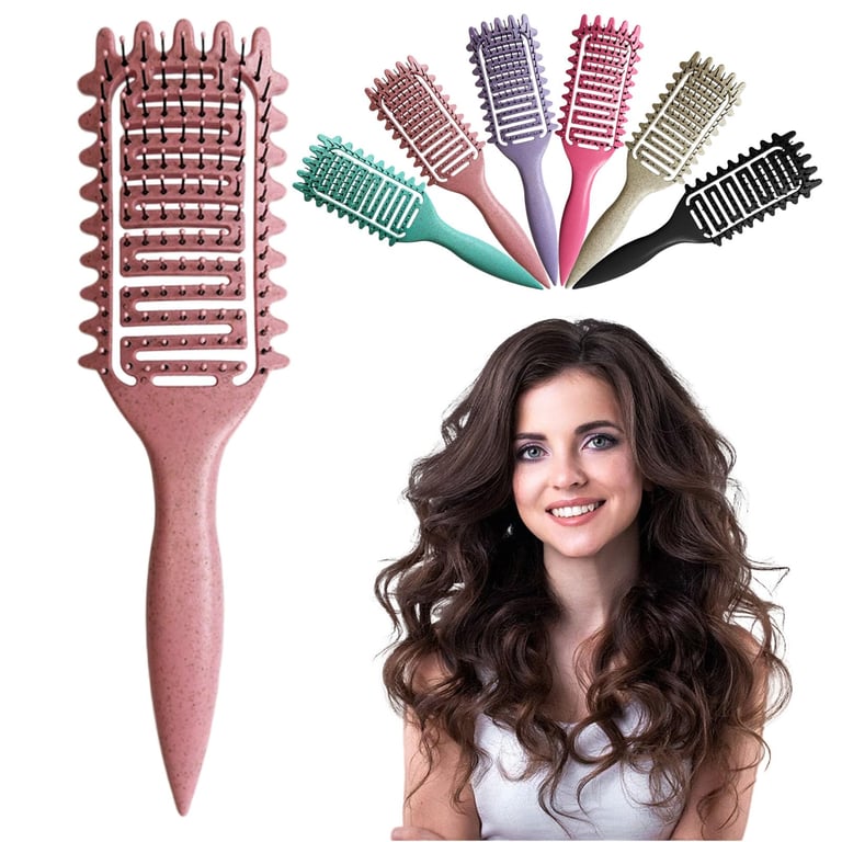 Hollow Out Design Curly Hair Brush for Frizz Control and Defined Curls - Styling Detangling Brush and Beard Comb for Men and Women - Gentle Bristles for All Hair Types - Promotes Natural Curls and Tames Beard Hair - Ergonomic and Lightweight Design