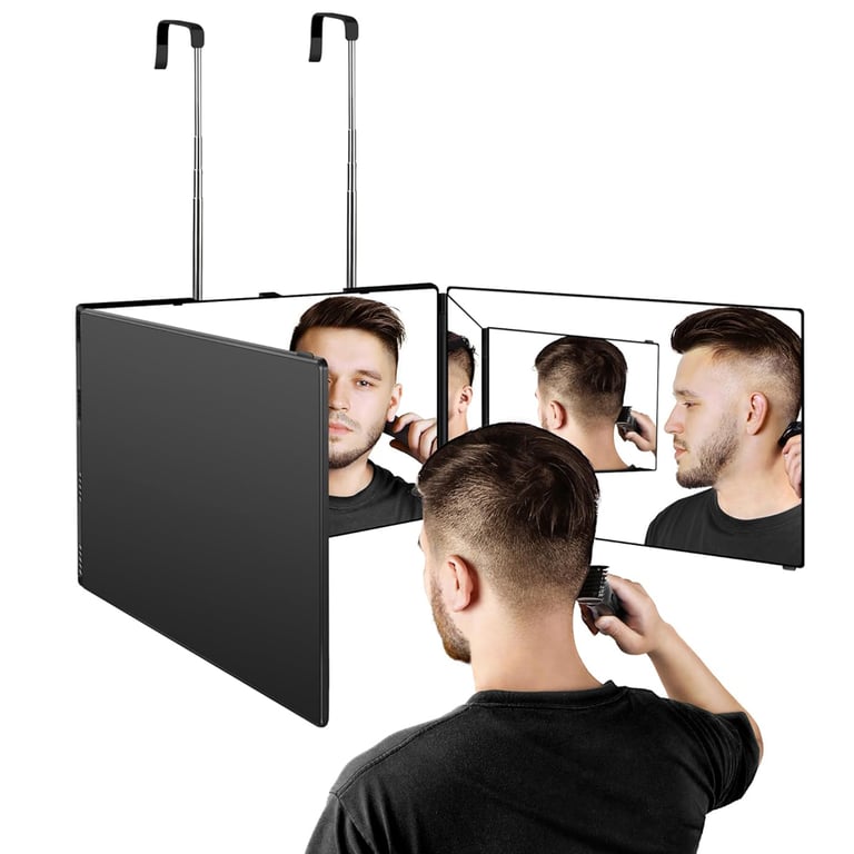 Adjustable Height Telescoping Hook S Travel Portable 360 Trifold Vanity Makeup Mirror with 360 Degree View, Foldable and Portable Design, High-Quality Materials for Accurate Reflection, Versatile and Convenient for Makeup, Hair Styling, and Grooming on the Go