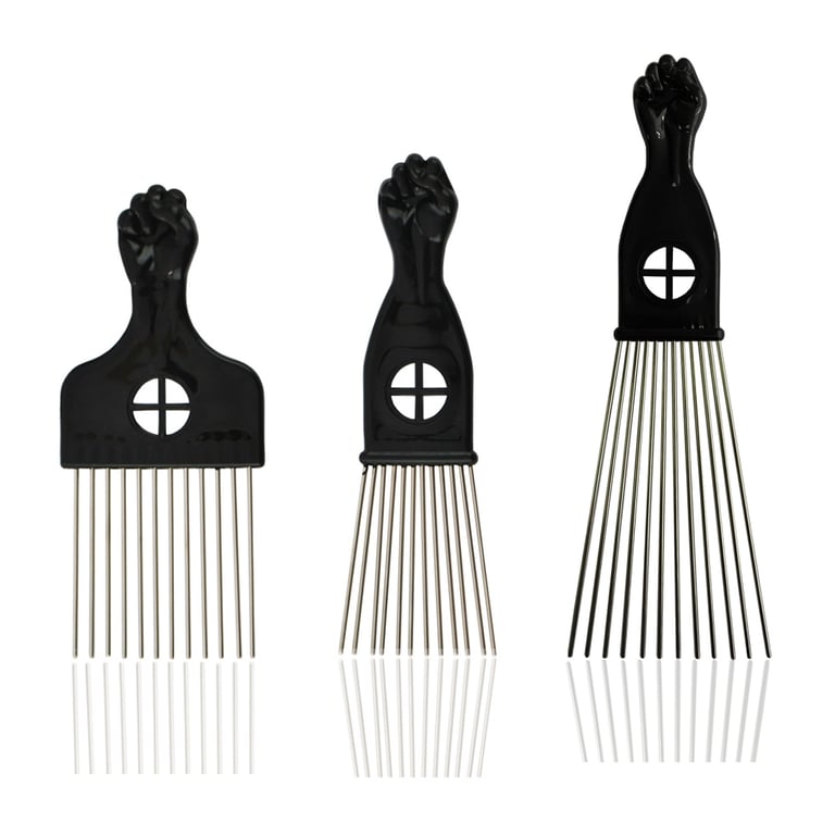 Professional Grade Black Metal African American Pick Comb for Curly, Coily, and Kinky Hair - Durable Metal Construction, Smooth Teeth, Ergonomic Design, Portable Hair Styling Tool for Home and Salon Use