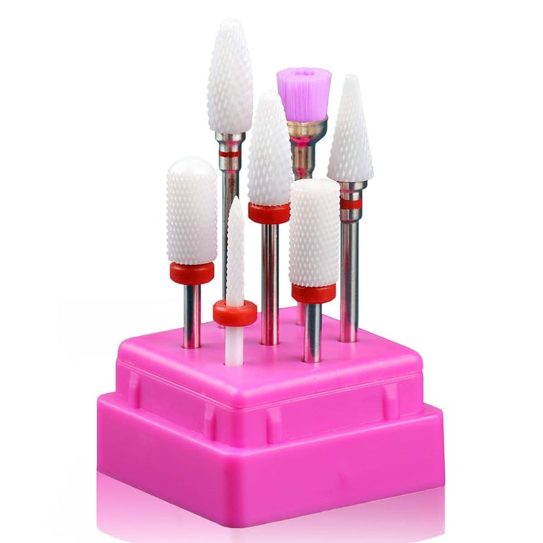Premium Ceramic Nail Drill Bits Set - 7 Different Shapes for Efficient Manicures, Professional Manicure Tools with Convenient Holder - Durable and Versatile Nail Care Kit for Salon and Home Use