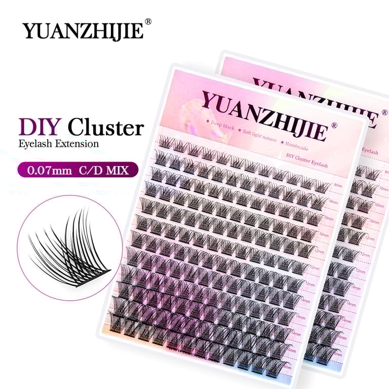 YUANZHIJIE DIY Eyelashes Cluster Individual Lash Bunches - Premium Super Fluffy Synthetic Fiber Eyelash Extensions for Natural-Looking Volume and Length - Multi-Pointed Design for Customized Fullness - Easy DIY Application - 12 Lines for Customized Dramatic or Subtle Effects