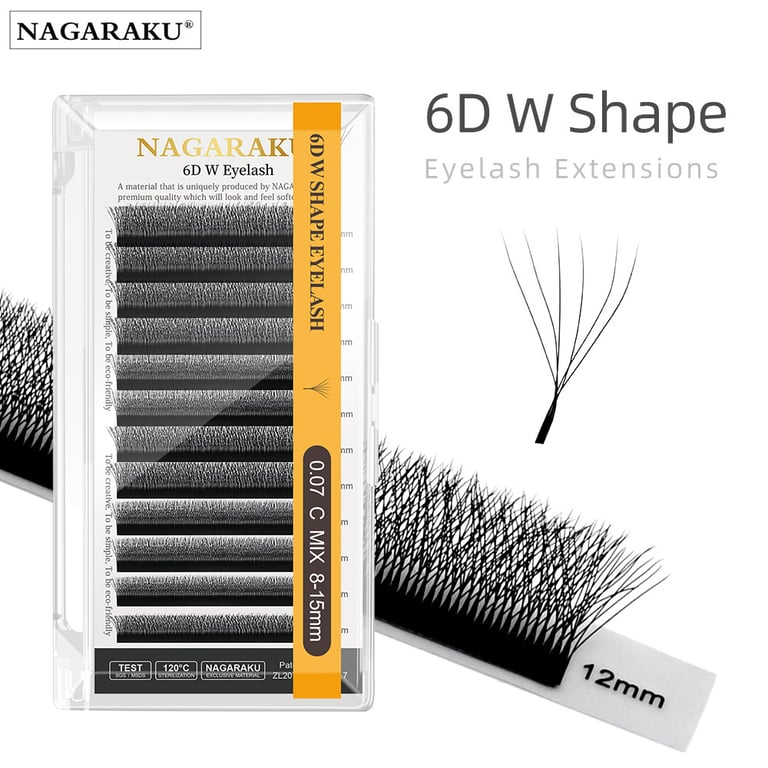 NAGARAKU 6D W Shape Automatic Flowering Bloom Premade Fans Eyelash Extensions - Premium Quality Lightweight Material, Effortless Application, Natural Soft Light Appearance, Long-Lasting Results, Versatile Usage for Fuller, Denser, Captivating Lashes
