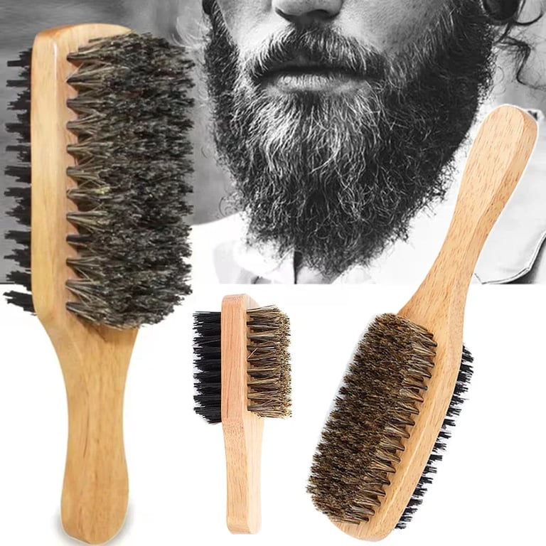Professional Double-Sided Beard Brush for Men - Versatile Grooming Tool with Exfoliating Bristles, Ideal for Beard Shaping and Neck Dust Removal - Compact and Lightweight Household Essential for Salon Quality Results - Hairdressing Tool for Precision Styling and Grooming