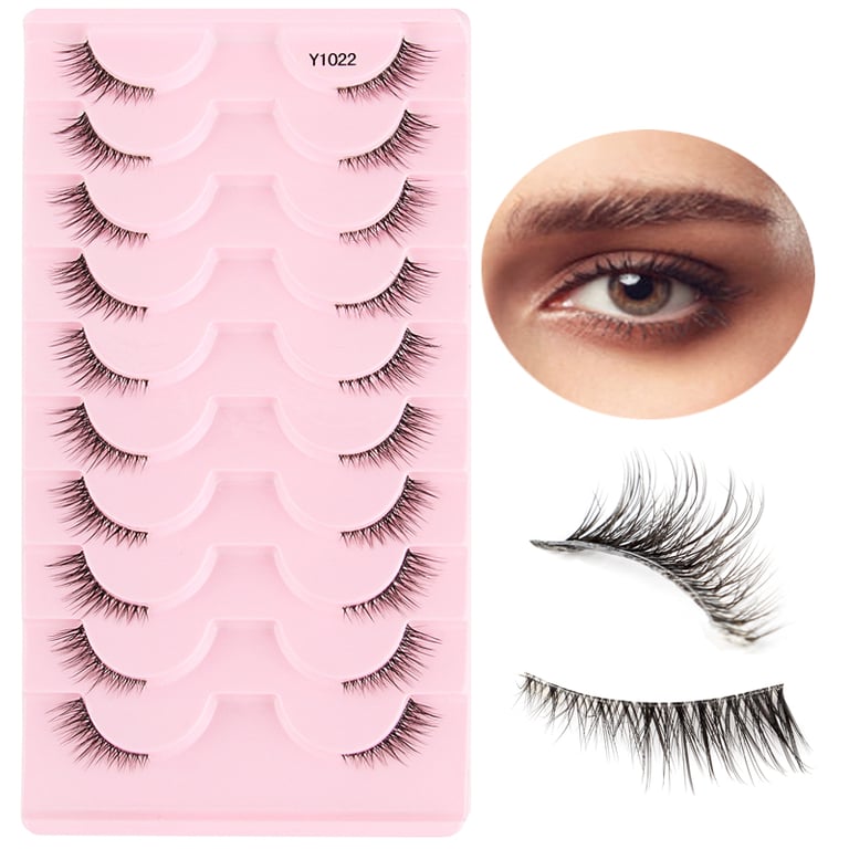 10 Pairs Natural Cat Eye Design 3D Mink Half Eyelashes Set - Premium Synthetic Fiber False Lashes for Dramatic Look, Lightweight & Comfortable - Versatile Usage for Everyday & Special Occasions, Easy to Apply & Remove, Reusable & Blend Seamlessly with Natural Lashes