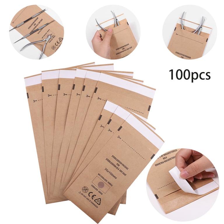 100-Pack High-Quality Kraft Manicure Sterilizer Bags for UV Disinfection - Eco-Friendly, Disposable, and Easy-to-Use Nail Art Tool Sterilization Bags - Ideal for Salons and Home Use - Durable and Hygienic Sterilization Bags for Professionals and DIY Enthusiasts