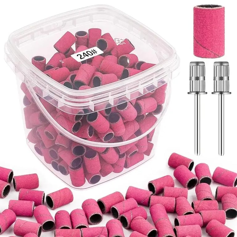 Professional Nail Art Sanding Bands and Drill Bits Set - 200pcs Grit Selection (80, 120, 180, 240) - Durable, Long-Lasting, and Portable - Salon-Quality Performance for Manicures and Pedicures - Includes 2pcs Nail Drill Bits for Precise Shaping and Filing - Convenient Nail Care Kit Essential