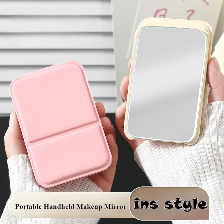 Portable Foldable Makeup Mirror with Solid Color PU Leather Exterior - Compact Handheld Design for On-The-Go Touch-Ups - Clear Reflection for Precise Application - Student-Friendly Beauty Accessory - Sturdy Construction with Hands-Free Stand - Easy to Clean and Maintain