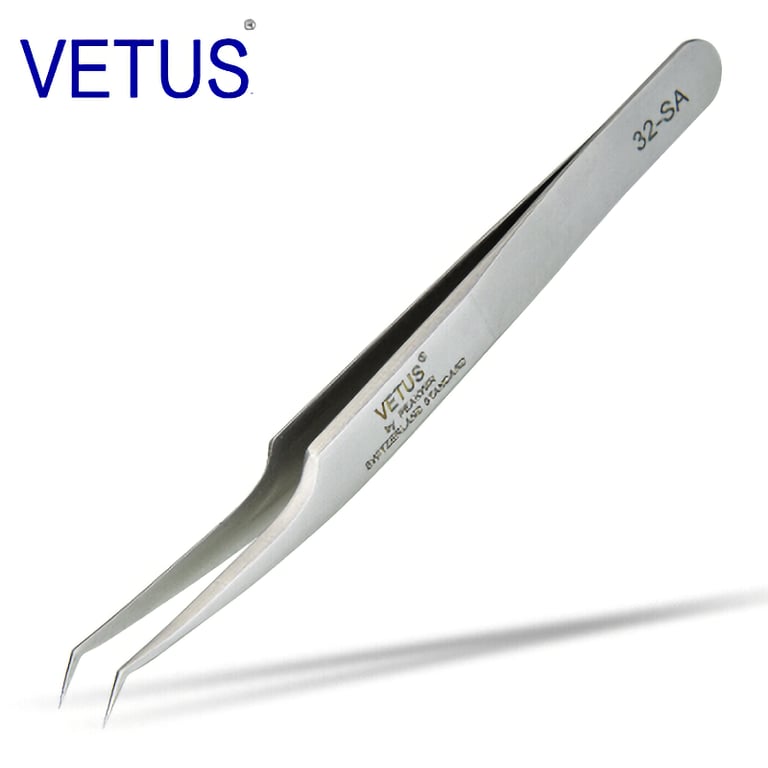 VETUS Original 32-SA Tweezers - Premium Stainless Steel for Eyelash Grafting & Electronics Assembly | Hyperfine Precision, ESD Safe, Ergonomic Design, Multipurpose Tool for Beauty & Electronics Applications