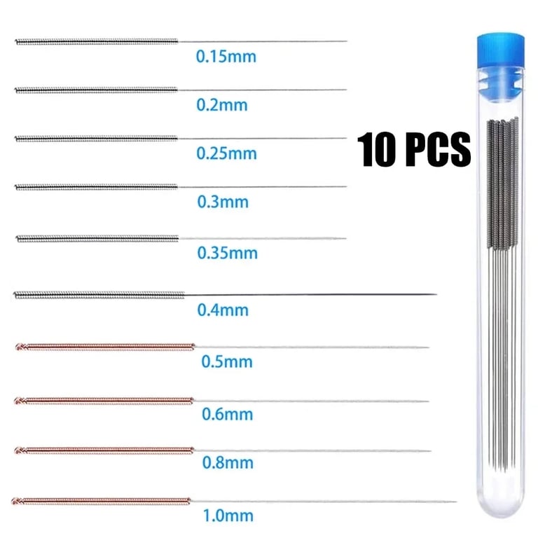 High-Elasticity Cleaning Needles Set for MK8 Nozzles - 0.15mm to 1.0mm - Efficiently Remove Filament Residue - Durable and Flexible - Easy to Use - Maintain Printing Quality - Compatible with Various 3D Printers - Versatile and Convenient