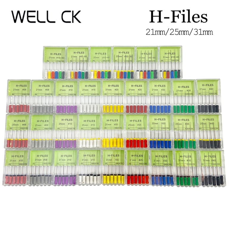 Premium Stainless Steel H File Set for Root Canal Procedures - Variety of Sizes, Ergonomic Design, Professional Grade Endodontic Instruments - Essential for Dentistry, Durability and Precision for Improved Patient Oral Health