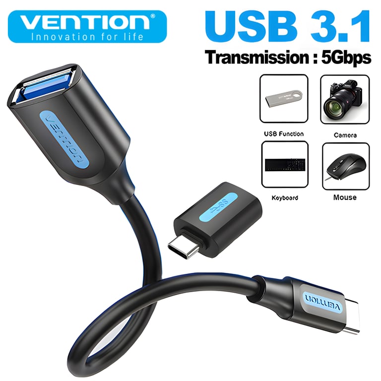 Vention OTG USB Type C 3.1 3.0 5GB Transfer Adapter for High-Speed Data Transfer - Compatible with Samsung, iPhone, MacBook - Plug and Play USB A Female Connector - Durable and Portable Design for Quick File Transfer at Home, Office, or On-The-Go